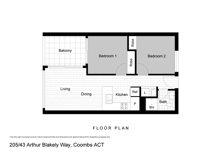 Floorplan of Homely apartment listing, 205/43 Arthur Blakeley Way, Coombs ACT 2611