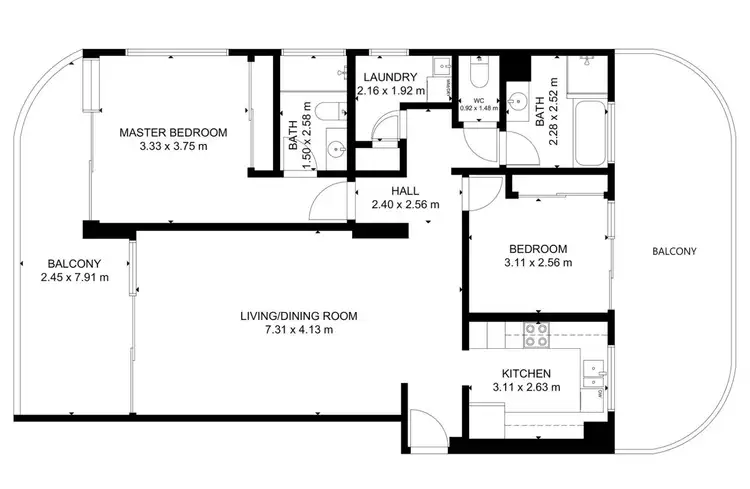 Floorplan of Homely apartment listing, 103/3 River Drive, Surfers Paradise QLD 4217