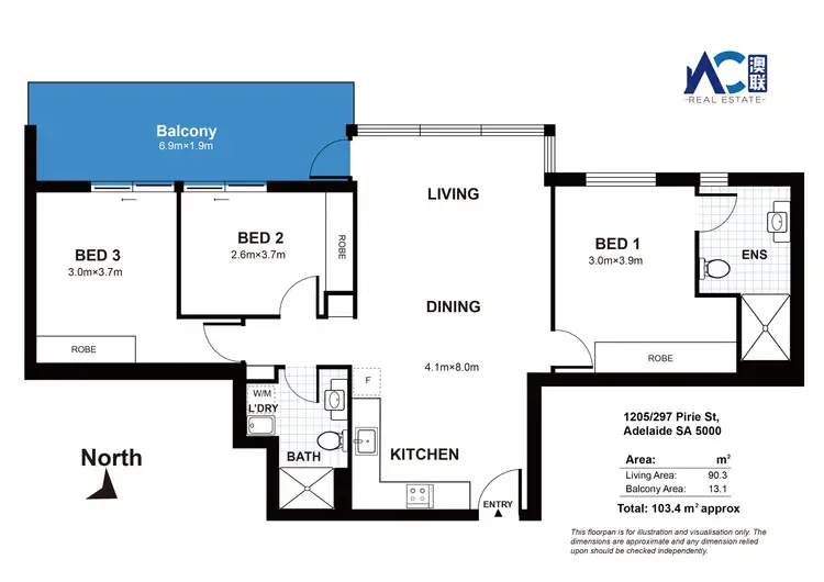 Floorplan of Homely apartment listing, 1205/297 Pirie Street, Adelaide SA 5000