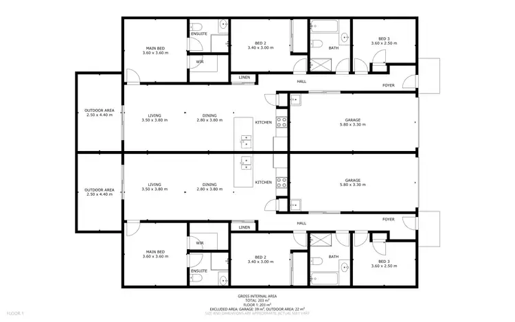 Floorplan of Homely semi-detached listing, 1&2/15 Debbie Court, Oakey QLD 4401