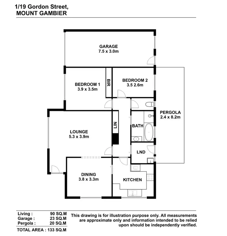 Floorplan of Homely unit listing, 1/19 Gordon Street, Mount Gambier SA 5290