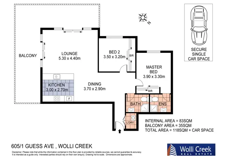 Floorplan of Homely apartment listing, 605/1 Guess Ave, Wolli Creek NSW 2205