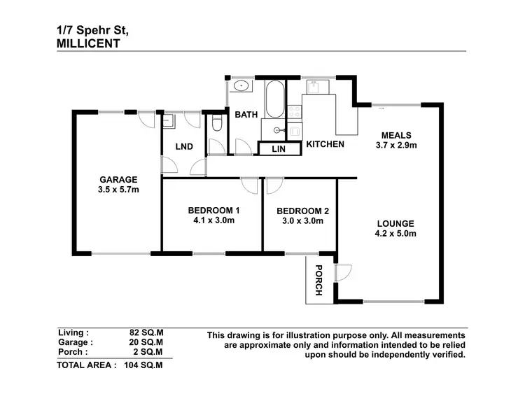 Floorplan of Homely unit listing, 1/7 Spehr Street, Millicent SA 5280