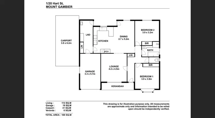 Floorplan of Homely unit listing, 1/20 Hart Street, Mount Gambier SA 5290
