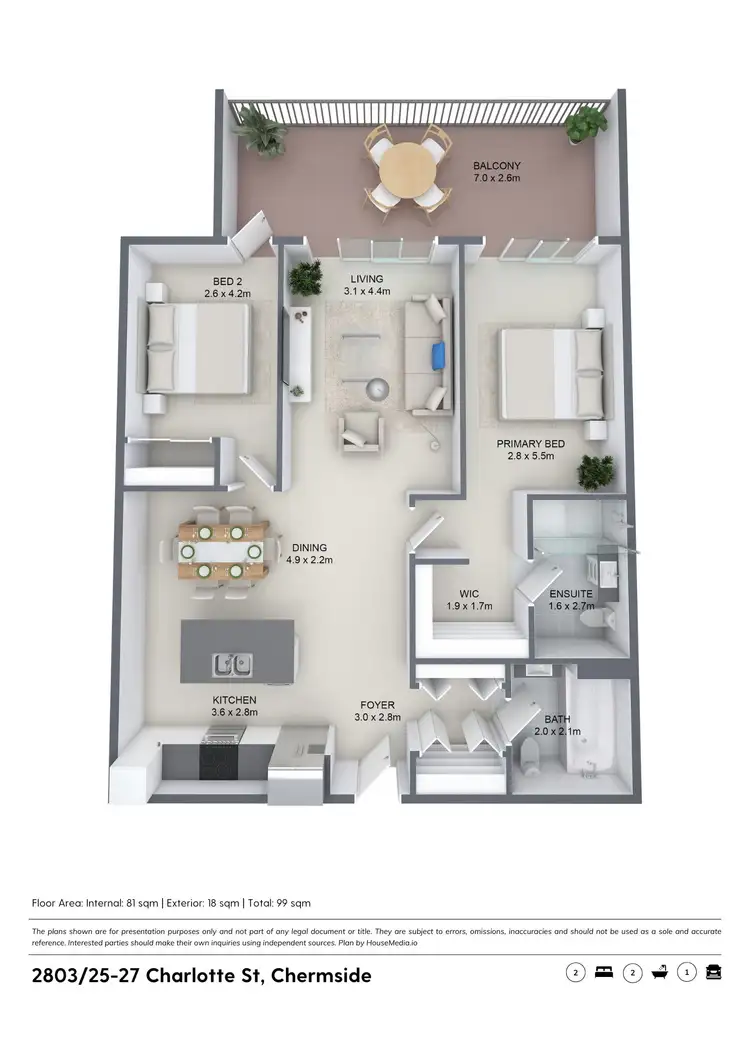 Floorplan of Homely apartment listing, 2803/25 Charlotte Street, Chermside QLD 4032