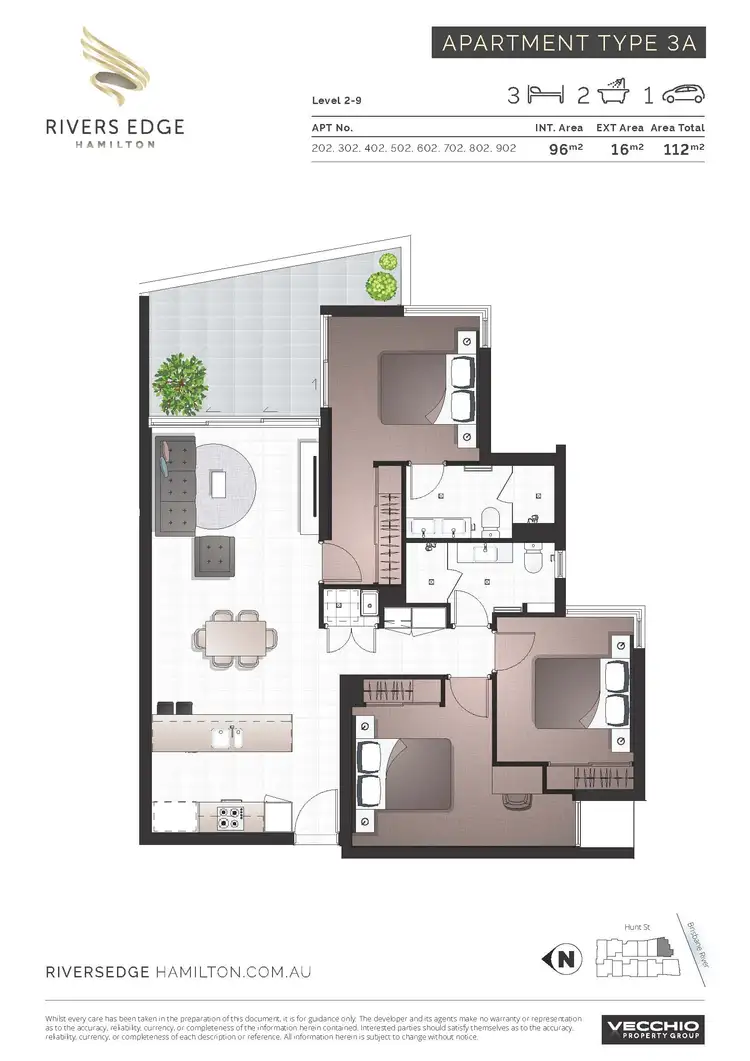 Floorplan of Homely apartment listing, 3br/8 Hunt Street, Hamilton QLD 4007
