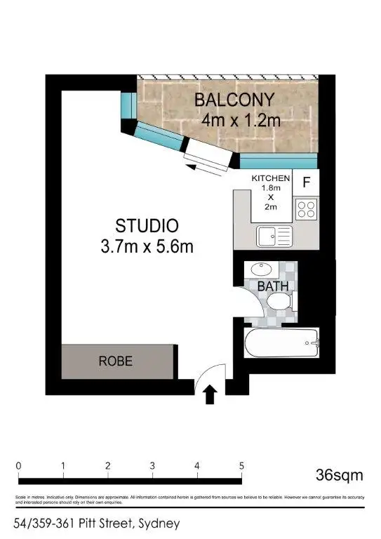 Floorplan of Homely studio listing, 54/359 Pitt Street, Sydney NSW 2000
