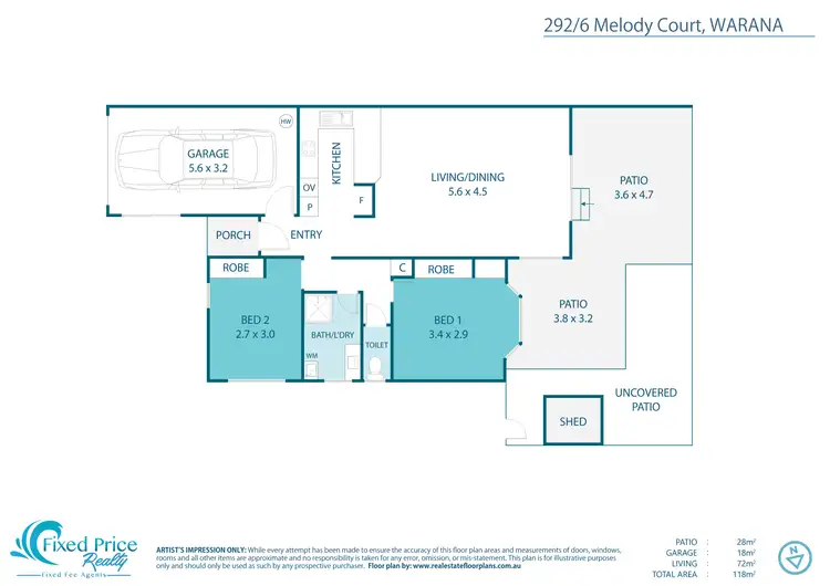 Floorplan of Homely unit listing, 292/6 Melody Court, Warana QLD 4575