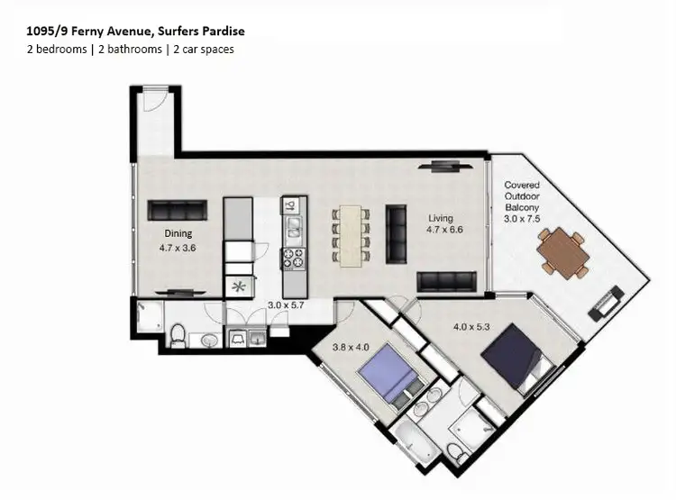Floorplan of Homely apartment listing, 1095/9 Ferny Avenue, Surfers Paradise QLD 4217