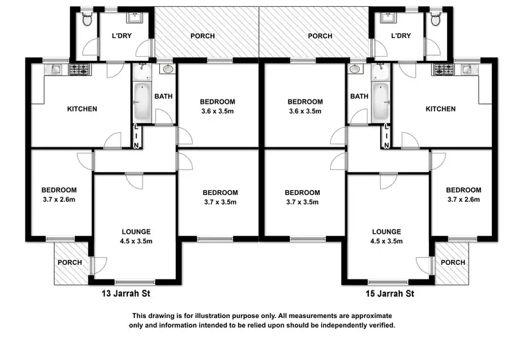 Floorplan of Homely semi-detached listing, 13-15 Jarrah Street, Mount Gambier SA 5290