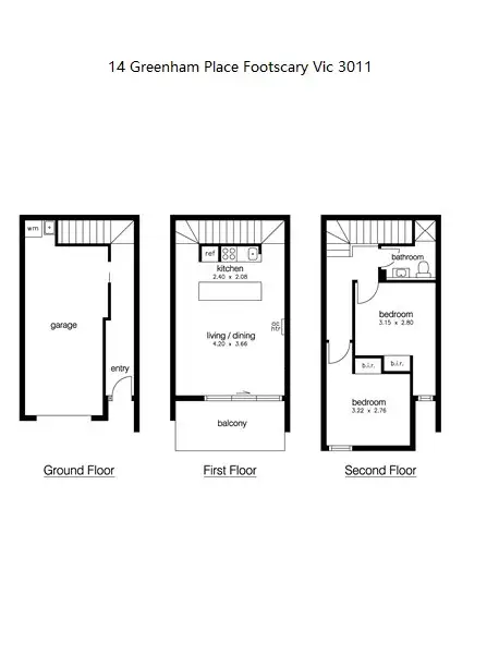 Floorplan of Homely townhouse listing, 14 Greenham place, Footscray VIC 3011