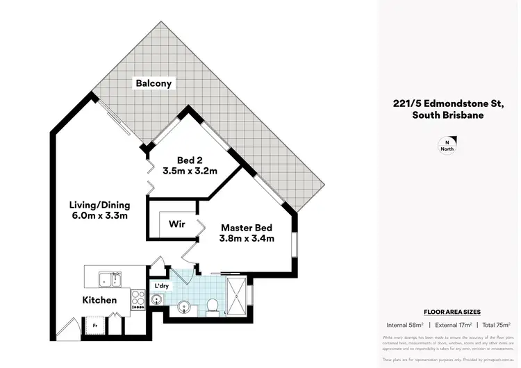 Floorplan of Homely apartment listing, 221/5 Edmondstone Street, South Brisbane QLD 4101