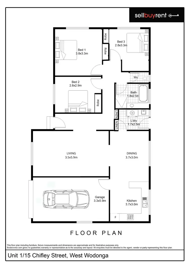 Floorplan of Homely unit listing, 1/15 CHIFLEY STREET, Wodonga VIC 3690