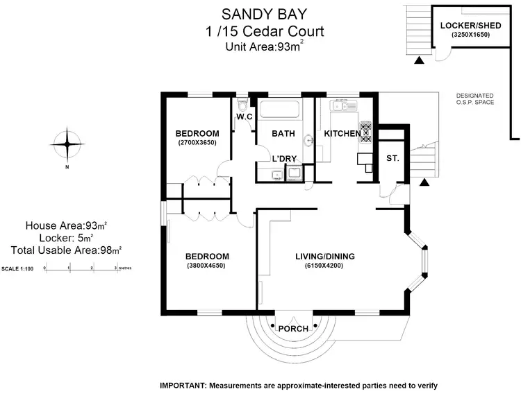 Floorplan of Homely unit listing, 1/15 Cedar Court, Sandy Bay TAS 7005