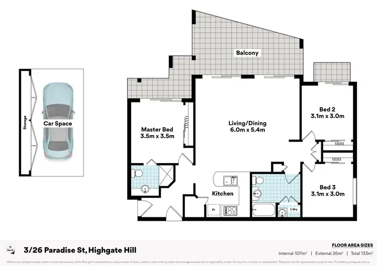 Floorplan of Homely apartment listing, 3/26 Paradise Street, Highgate Hill QLD 4101