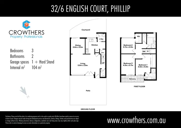 Floorplan of Homely townhouse listing, 32/6 English Court, Phillip ACT 2606