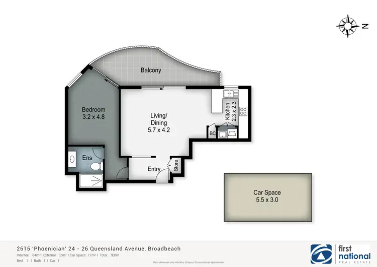 Floorplan of Homely unit listing, 2615/24-26 Queensland Avenue, Broadbeach QLD 4218