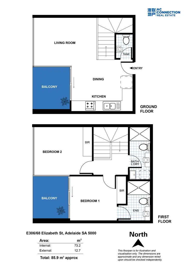 Floorplan of Homely apartment listing, E306/68 Elizabeth Street, Adelaide SA 5000
