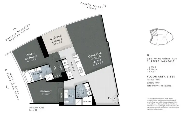 Floorplan of Homely apartment listing, 3801/9 Hamilton Avenue, Surfers Paradise QLD 4217