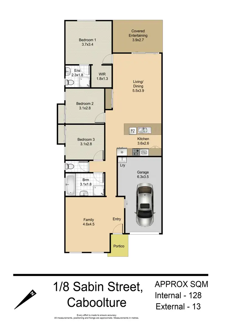 Floorplan of Homely semi-detached listing, 1/8 Sabin Street, Caboolture QLD 4510