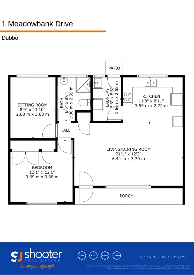 Floorplan of Homely semi-detached listing, 1 Meadowbank Drive, Dubbo NSW 2830