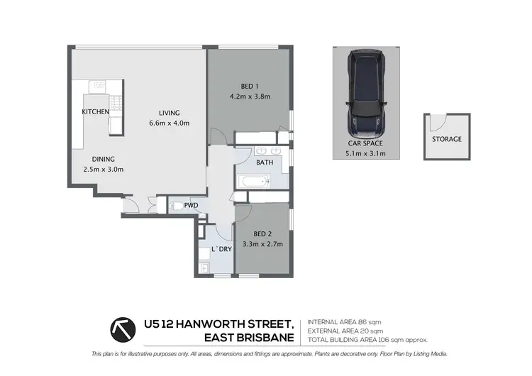 Floorplan of Homely apartment listing, 5/12 Hanworth Street, East Brisbane QLD 4169