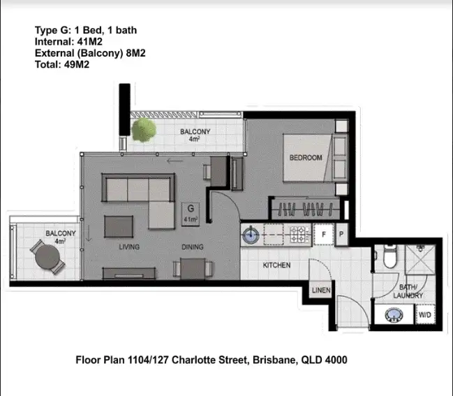 Floorplan of Homely apartment listing, 1104/127 Charlotte Street, Brisbane City QLD 4000