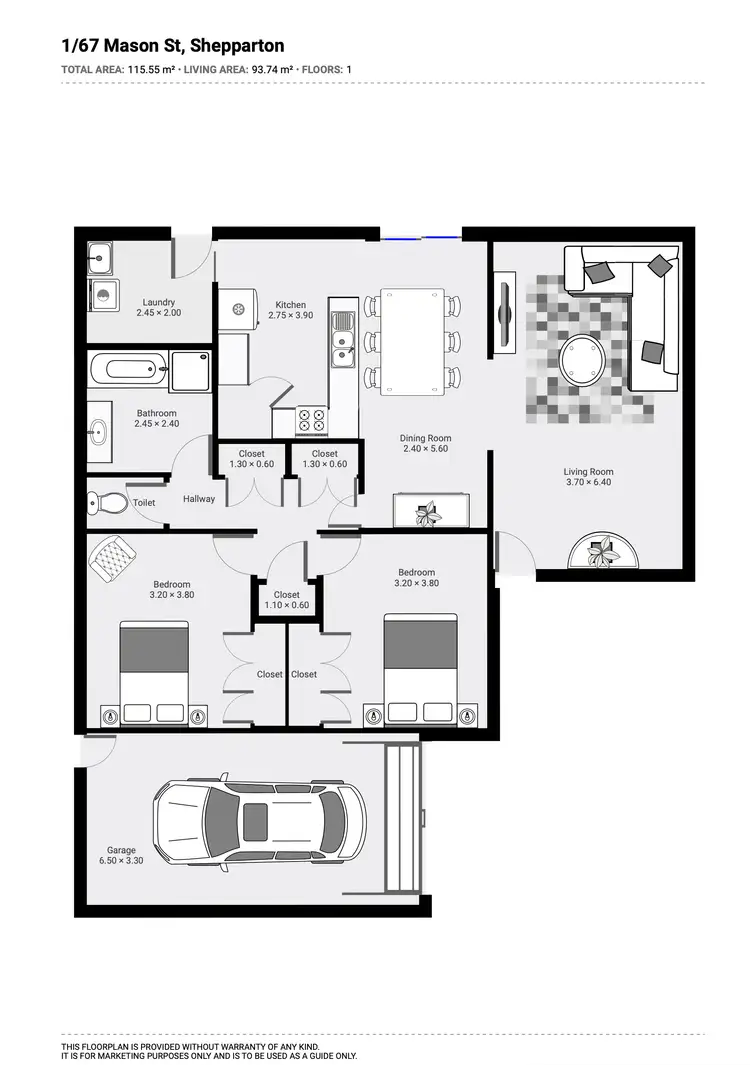Floorplan of Homely townhouse listing, 1/67 Mason Street, Shepparton VIC 3630