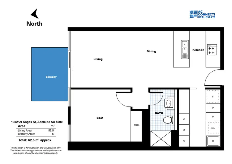 Floorplan of Homely apartment listing, 1302/29 Angas Street, Adelaide SA 5000