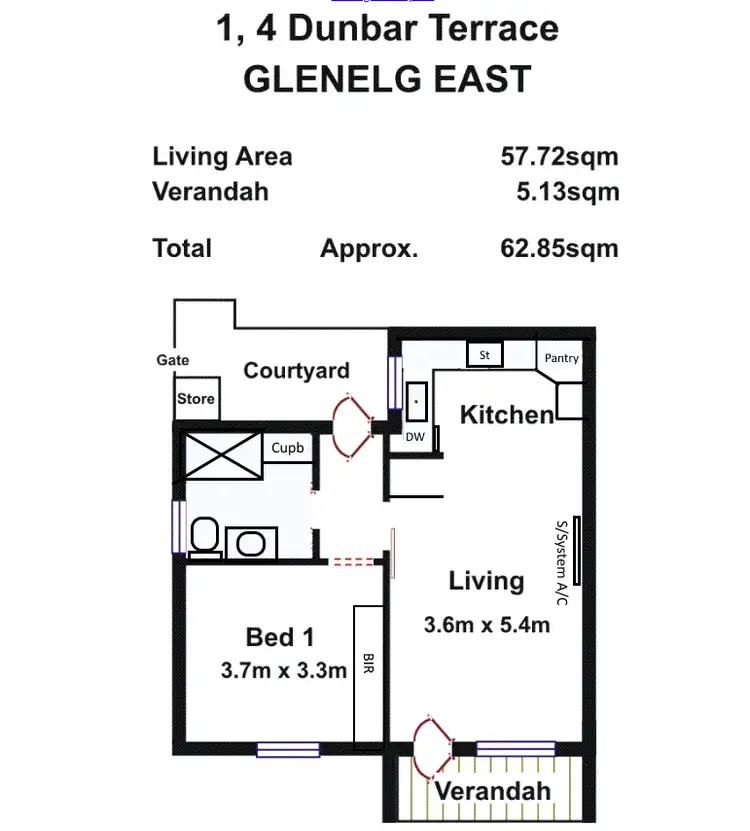 Floorplan of Homely unit listing, 1/4 Dunbar Terrace, Glenelg East SA 5045