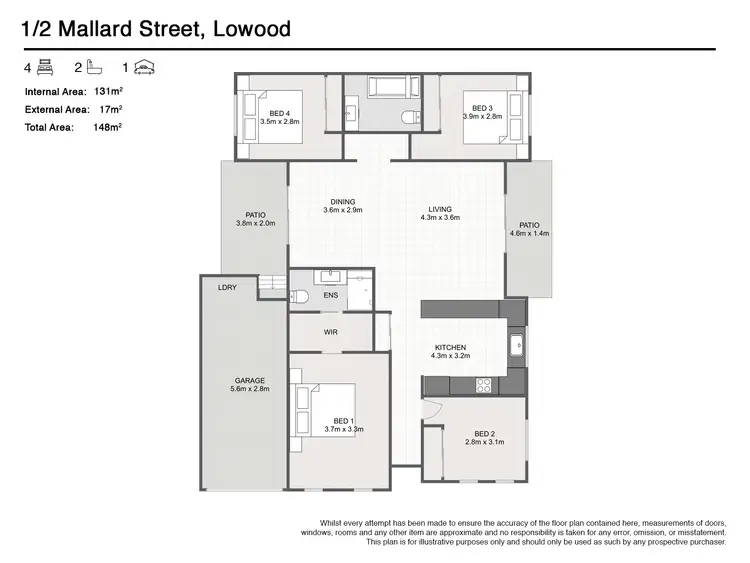 Floorplan of Homely semi-detached listing, U1/2 Mallard Street, Lowood QLD 4311