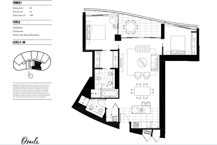 Floorplan of Homely apartment listing, 1308/1 Oracle Boulevard, Broadbeach QLD 4218
