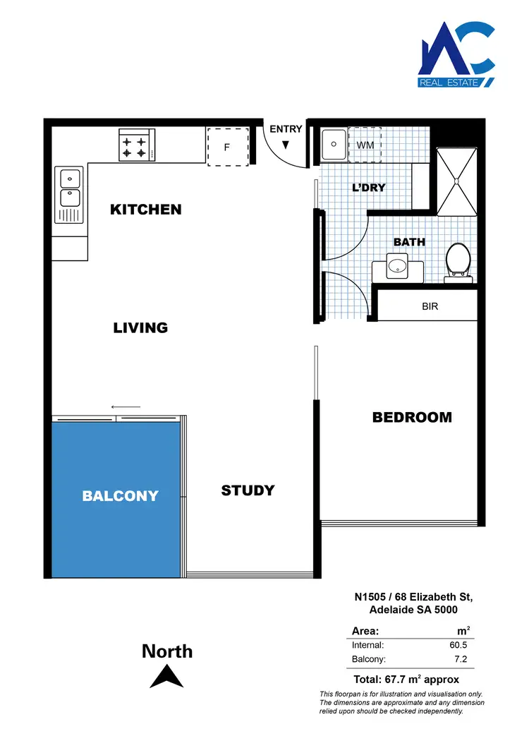 Floorplan of Homely apartment listing, N1505/68 Elizabeth Street, Adelaide SA 5000