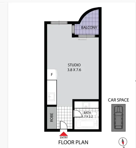 Floorplan of Homely studio listing, 123/22 Great Western Highway, Parramatta NSW 2150