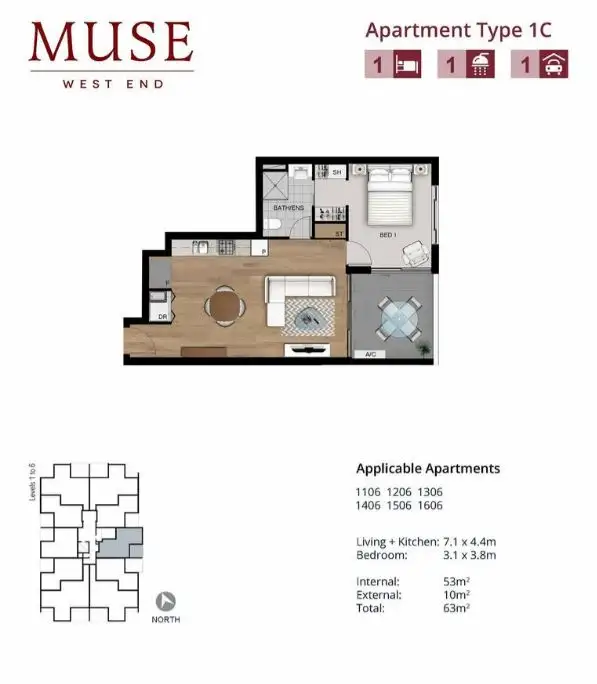Floorplan of Homely apartment listing, 1606/35 Tondara Lane, West End QLD 4101