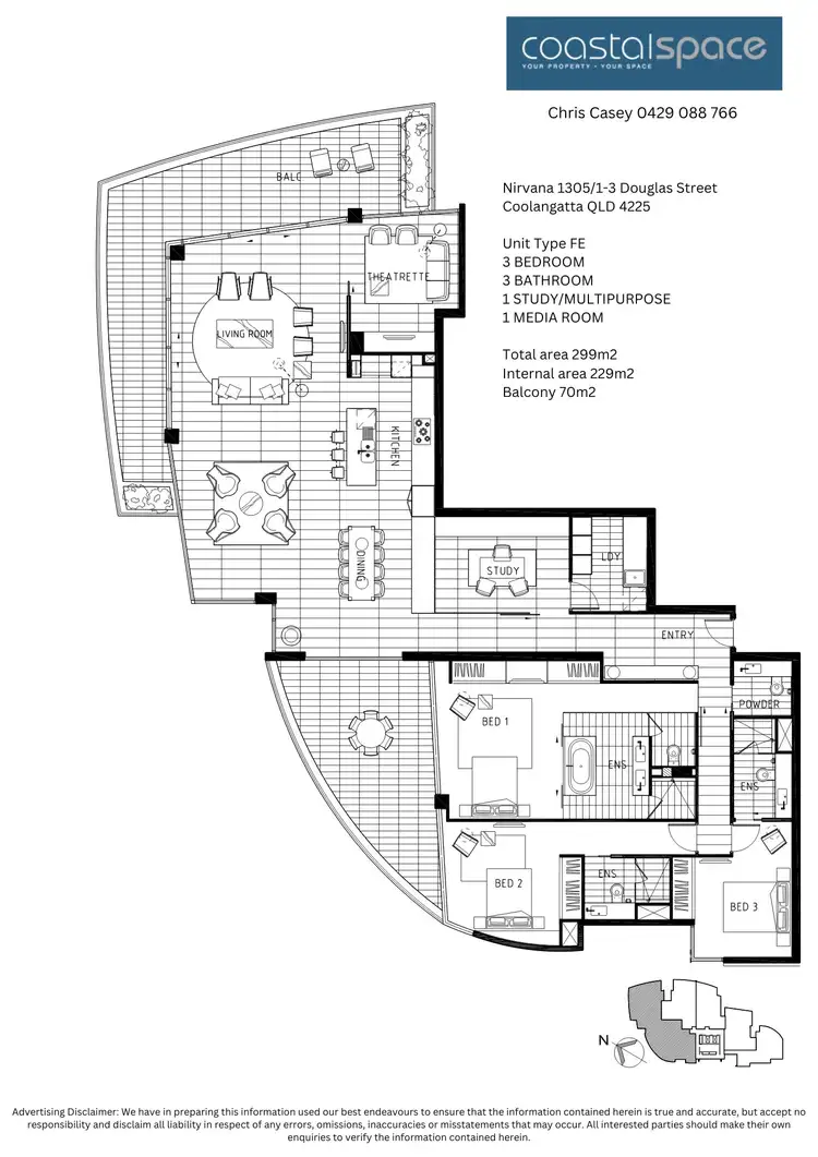 Floorplan of Homely apartment listing, 1305/1-3 Douglas Street, Coolangatta QLD 4225