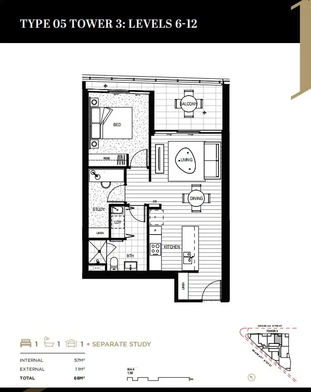 Floorplan of Homely apartment listing, 30805/1 Cordelia Street, South Brisbane QLD 4101