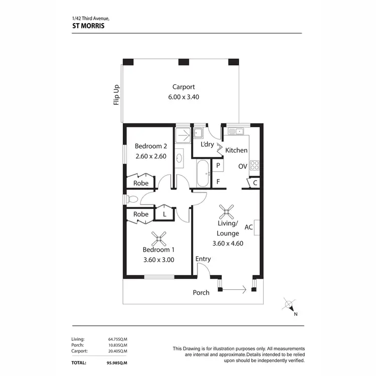 Floorplan of Homely unit listing, 1/42 Third Avenue, St Morris SA 5068