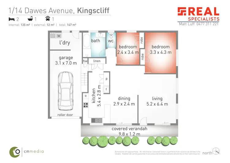 Floorplan of Homely semi-detached listing, 1/14 Dawes Avenue, Kingscliff NSW 2487