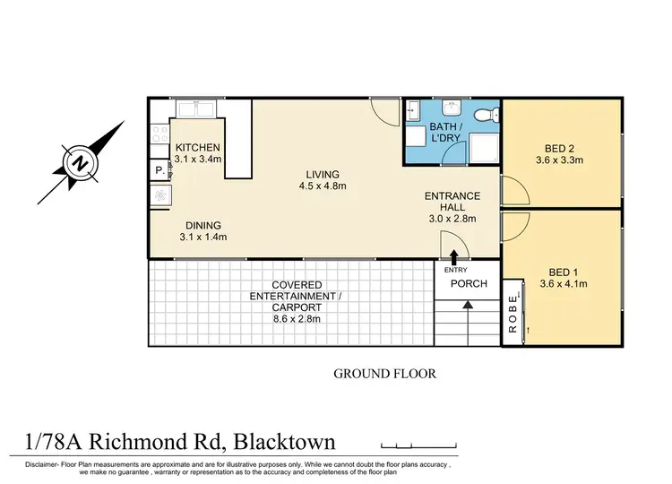 Floorplan of Homely semi-detached listing, 1/78A Richmond Road, Blacktown NSW 2148