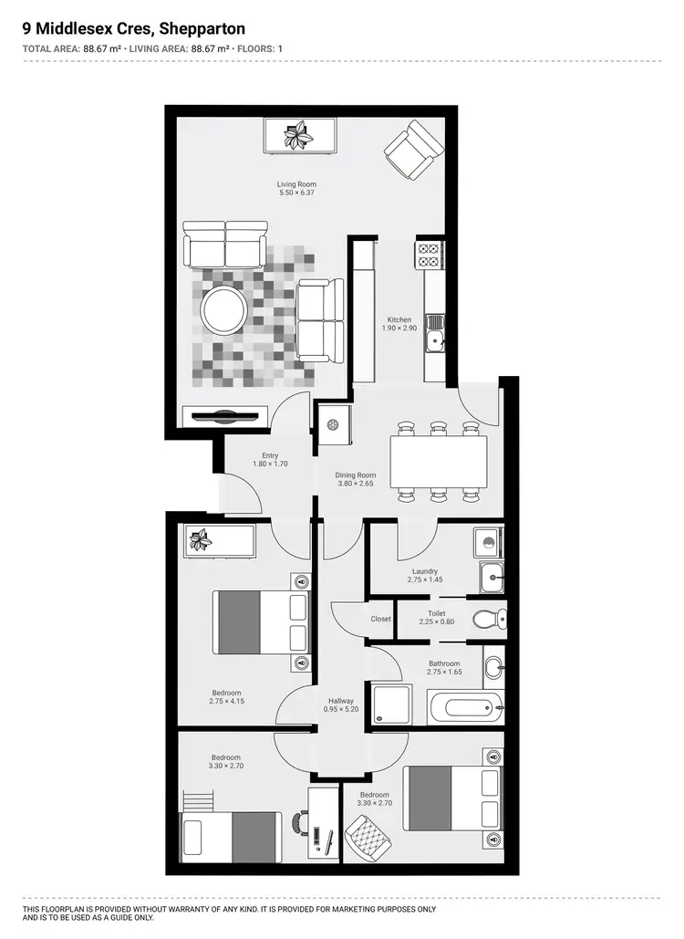 Floorplan of Homely house listing, 9 Middlesex Crescent, Shepparton VIC 3630