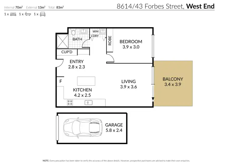 Floorplan of Homely apartment listing, 8614/43 Forbes Street, West End QLD 4101