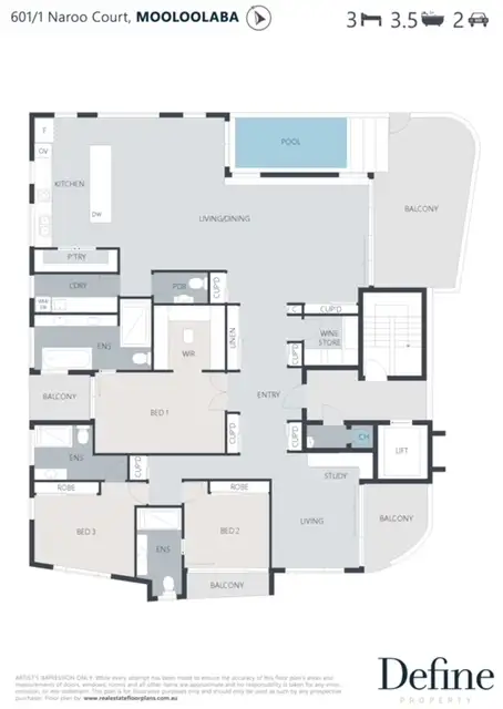 Floorplan of Homely apartment listing, 601/1 Naroo Court, Mooloolaba QLD 4557