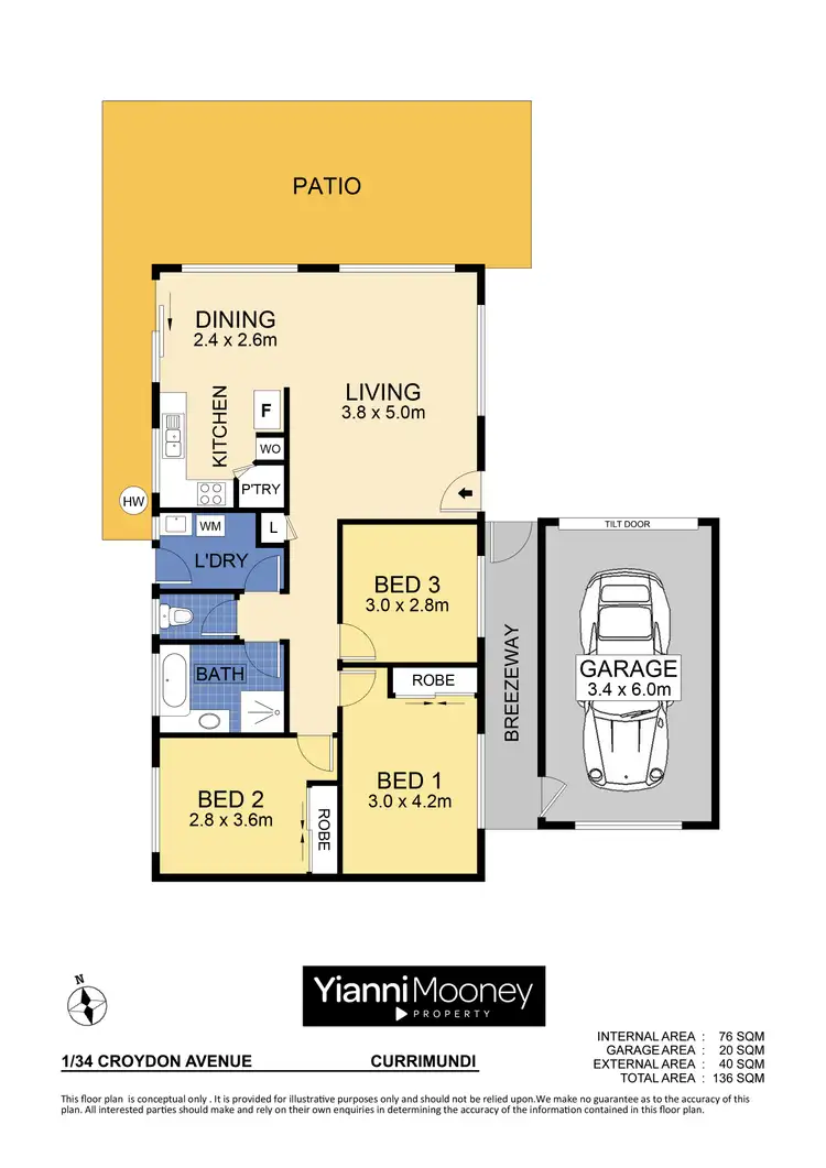 Floorplan of Homely semi-detached listing, 1/34 Croydon Avenue, Currimundi QLD 4551