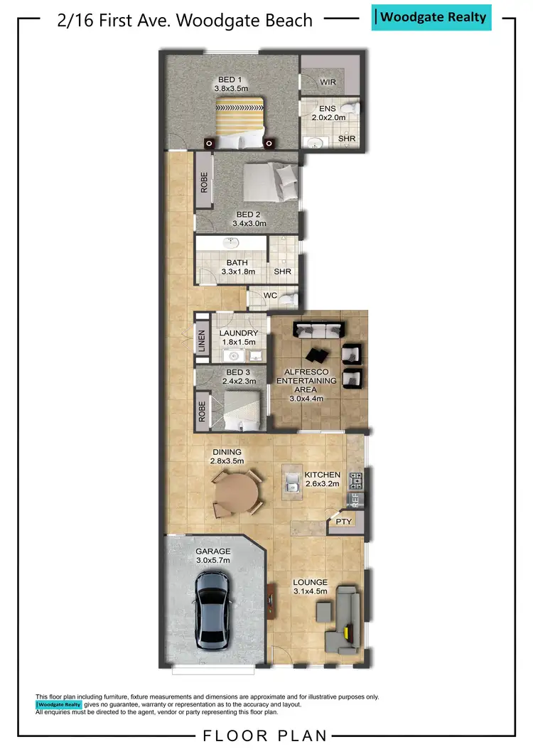 Floorplan of Homely semi-detached listing, 2/16 First Ave, Woodgate QLD 4660