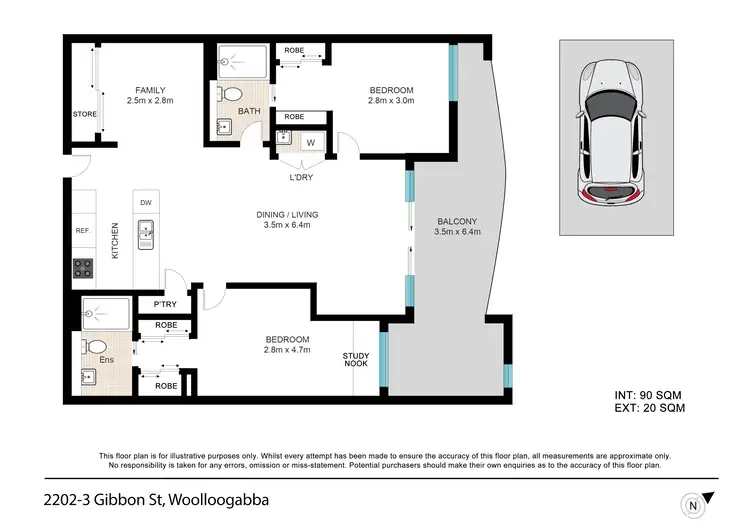 Floorplan of Homely apartment listing, 2202/3 Gibbon Street, Woolloongabba QLD 4102