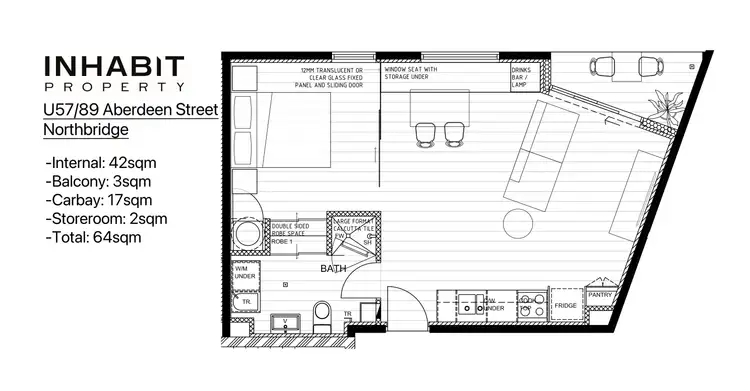 Floorplan of Homely apartment listing, 57/89 Aberdeen Street, Northbridge WA 6003
