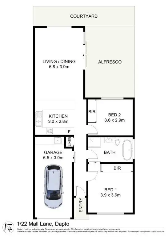 Floorplan of Homely semi-detached listing, 1/22 Mall Lane, Dapto NSW 2530