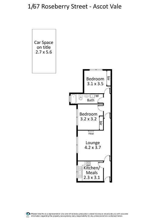 Floorplan of Homely apartment listing, 1/67 Roseberry Street, Ascot Vale VIC 3032