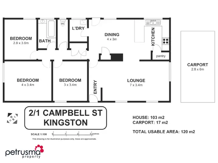 Floorplan of Homely unit listing, 2 / 1 Campbell Street, Kingston TAS 7050